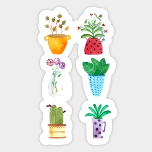 Watercolor potted plants collection house plants hand painted Sticker